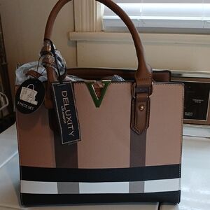 New With Tags Tan and Black Crossbody Bag with Structured Design